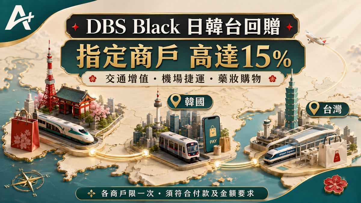 DBS Black 日韓台：六項商戶回贈