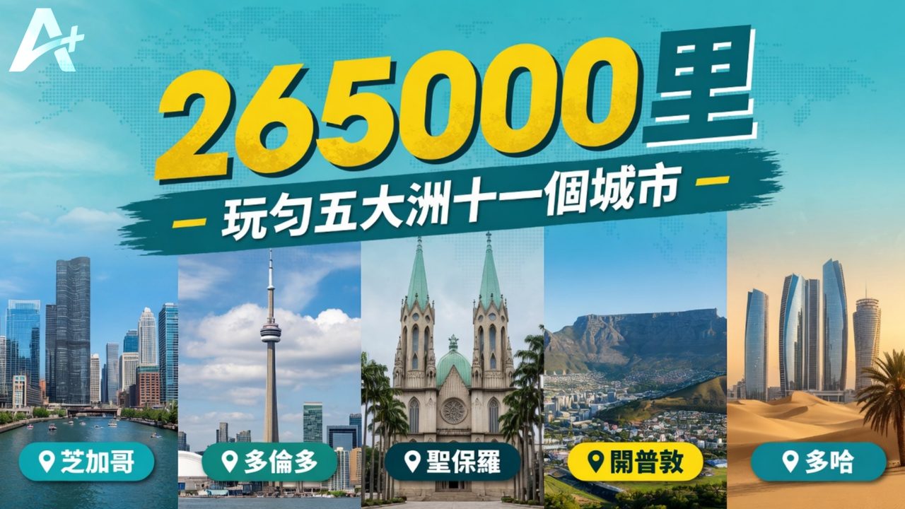 265,000 里玩勻五大洲十一個城市：芝加哥、多倫多、聖保羅、開普敦、多哈