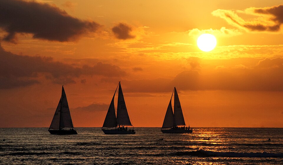 夏威夷 Waikiki 海上帆船日落實景