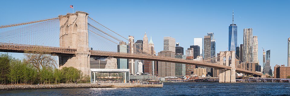 美國 New York Brooklyn Bridge 與 Lower Manhattan 天際線實景